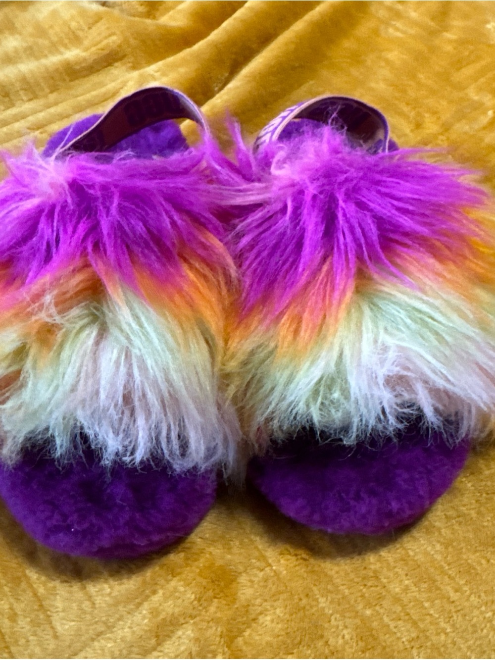 Ugg Kids Fluff Yeah Slippers Purple&Orange Tie Dye sz 1 GENTLY USED GREAT COND